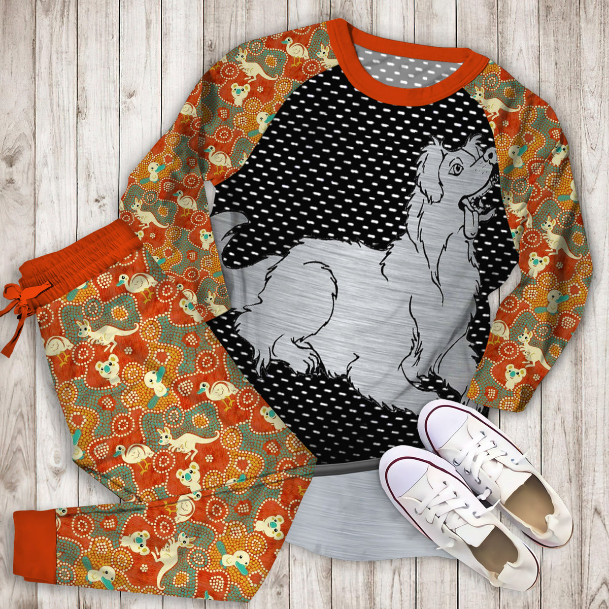Australian Shepherd Silver Pajama Set | Pajamas | Cotton Sleepwear Sets | Soft Long Sleeve Pjs | Raglan Shirt and Pants Set