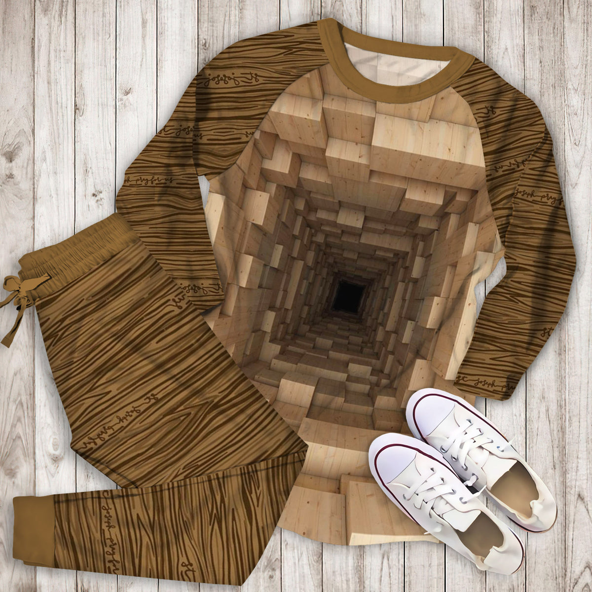 Wood Deep Hole Pajama Set | Pajamas | Cotton Sleepwear Sets | Soft Long Sleeve Pjs | Raglan Shirt and Pants Set
