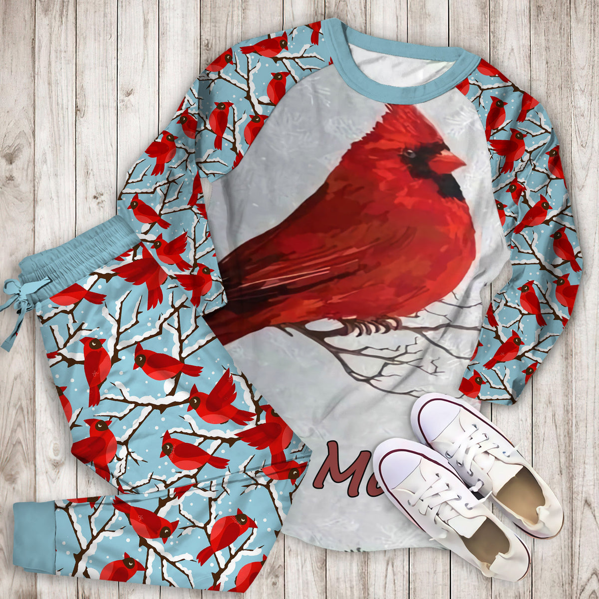 Cardinal Bird Personalized Pajama Set | Pajamas | Cotton Sleepwear Sets | Soft Long Sleeve Pjs | Raglan Shirt and Pants Set