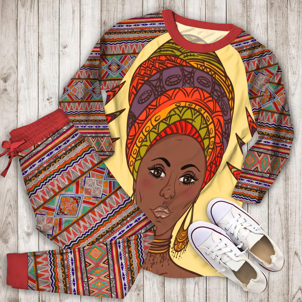 African Ethnic Pajama Set |Sleepwear Pjs Sets | Raglan Shirt Pants Set