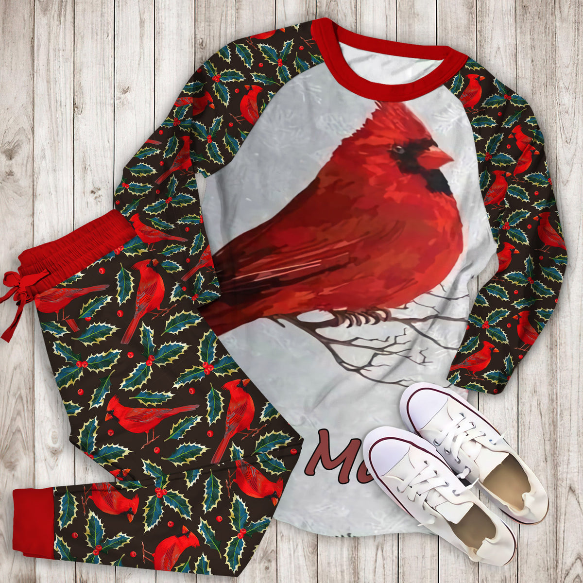 Cardinal Bird Personalized Pajama Set | Pajamas | Cotton Sleepwear Sets | Soft Long Sleeve Pjs | Raglan Shirt and Pants Set