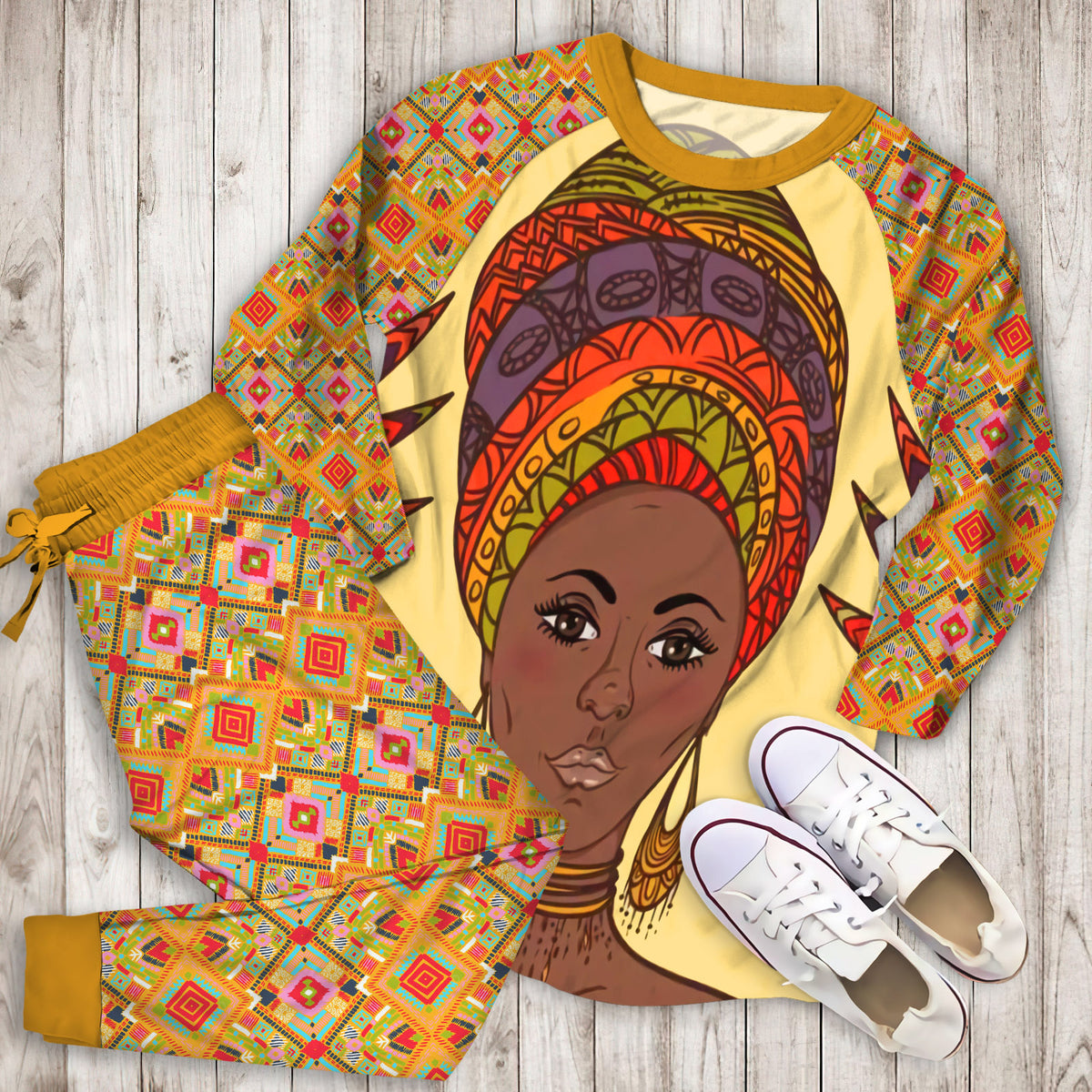 African Ethnic Pajama Set |Sleepwear Pjs Sets | Raglan Shirt Pants Set