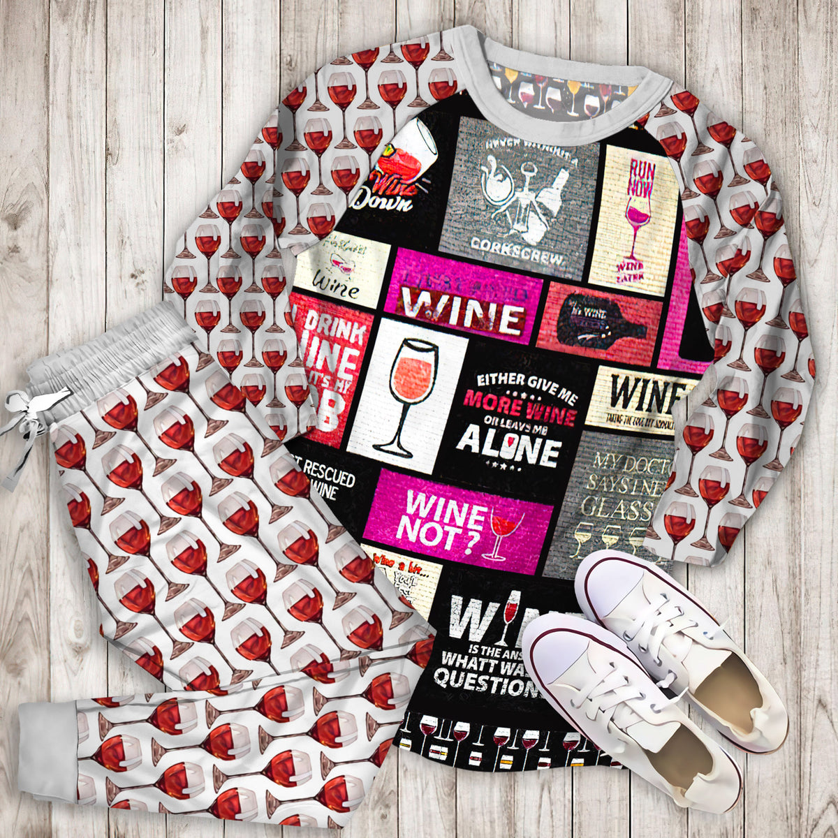 Wine Pajama Set | Pajamas | Cotton Sleepwear Sets | Soft Long Sleeve Pjs | Raglan Shirt and Pants Set