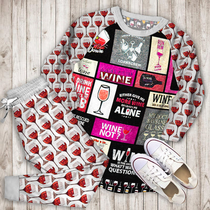 Wine Pajama Set | Pajamas | Cotton Sleepwear Sets | Soft Long Sleeve Pjs | Raglan Shirt and Pants Set