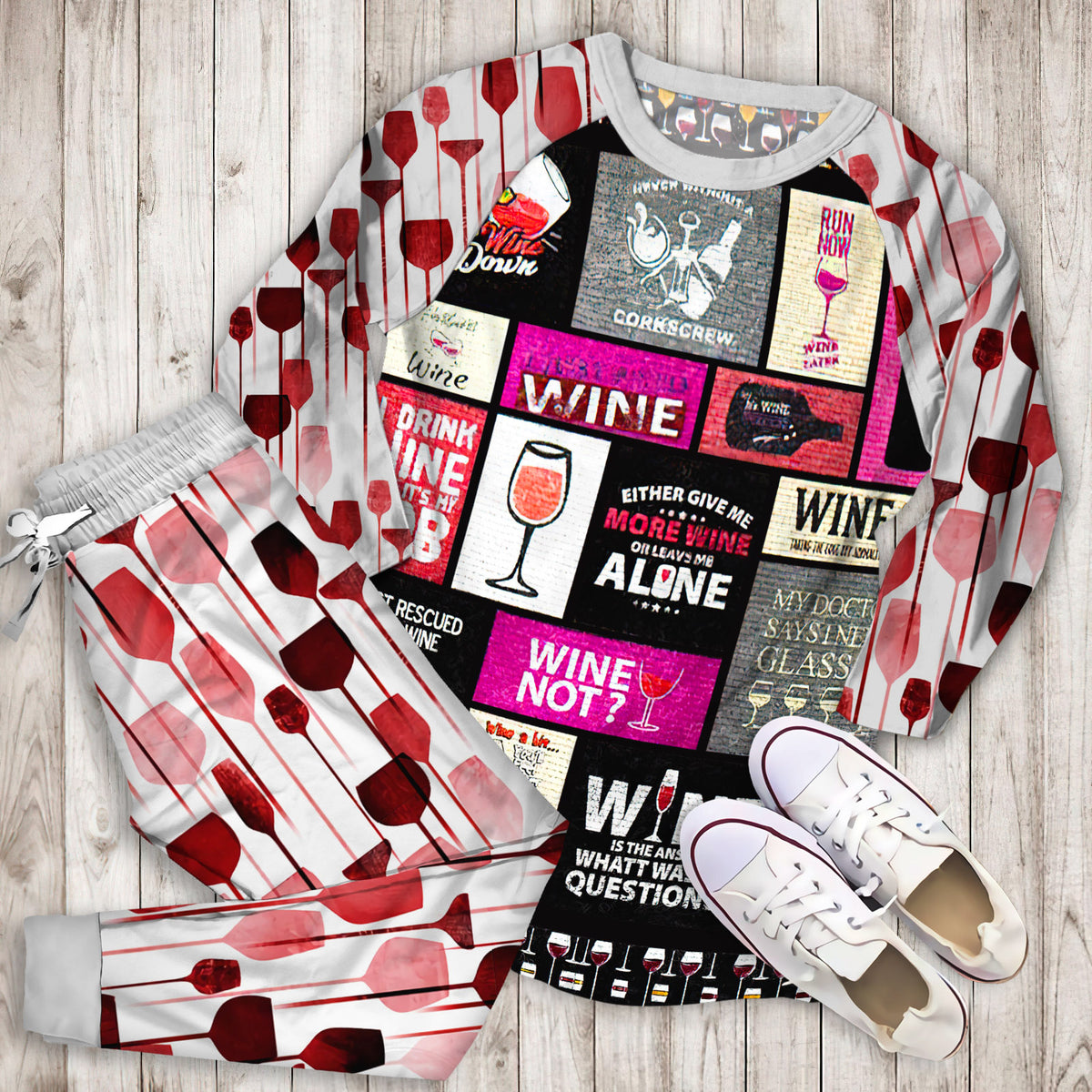 Wine Pajama Set | Pajamas | Cotton Sleepwear Sets | Soft Long Sleeve Pjs | Raglan Shirt and Pants Set