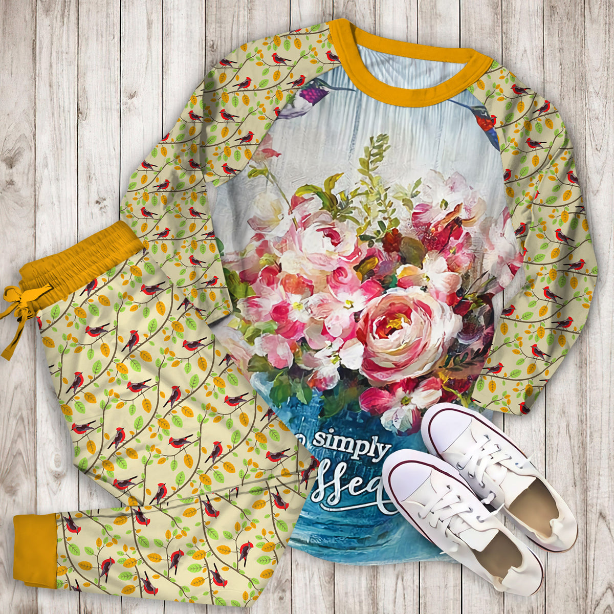 Bird Pajama Set | Pajamas | Cotton Sleepwear Sets | Soft Long Sleeve Pjs | Raglan Shirt and Pants Set