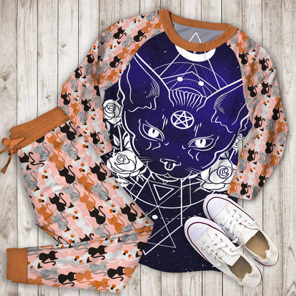 Cat Area Pajama Set | Pajamas | Cotton Sleepwear Sets | Soft Long Sleeve Pjs | Raglan Shirt and Pants Set