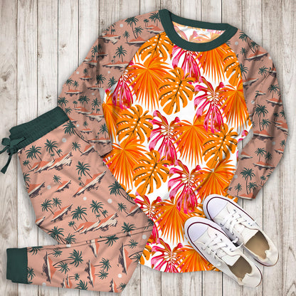 South Beach Tropical Pink And Orange Pajama Set | Pajamas | Cotton Sleepwear Sets | Soft Long Sleeve Pjs | Raglan Shirt and Pants Set