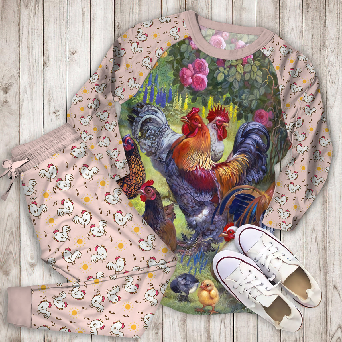 Chicken Pajama Set | Pajamas | Cotton Sleepwear Sets | Soft Long Sleeve Pjs | Raglan Shirt and Pants Set
