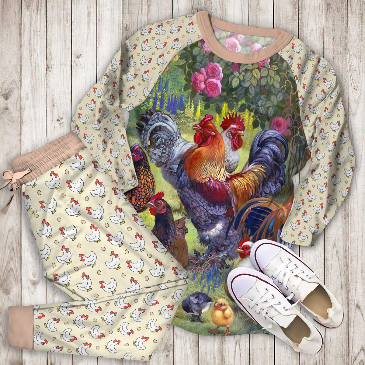Chicken Pajama Set | Pajamas | Cotton Sleepwear Sets | Soft Long Sleeve Pjs | Raglan Shirt and Pants Set