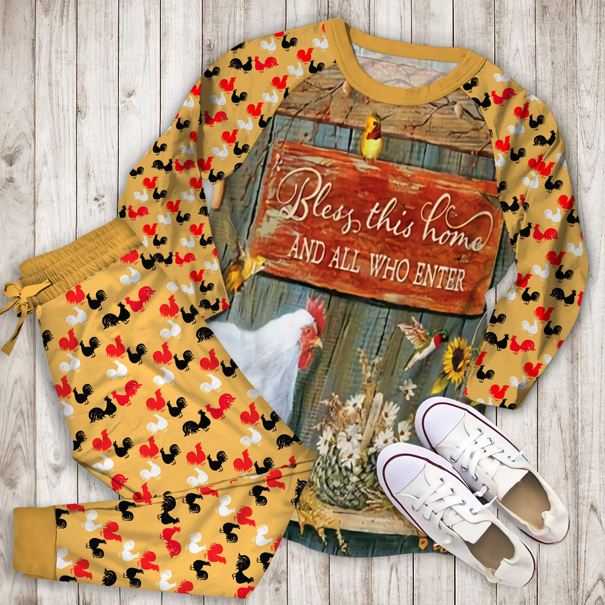 Rooster Family Hummingbird Pajama Set | Pajamas | Cotton Sleepwear Sets | Soft Long Sleeve Pjs | Raglan Shirt and Pants Set