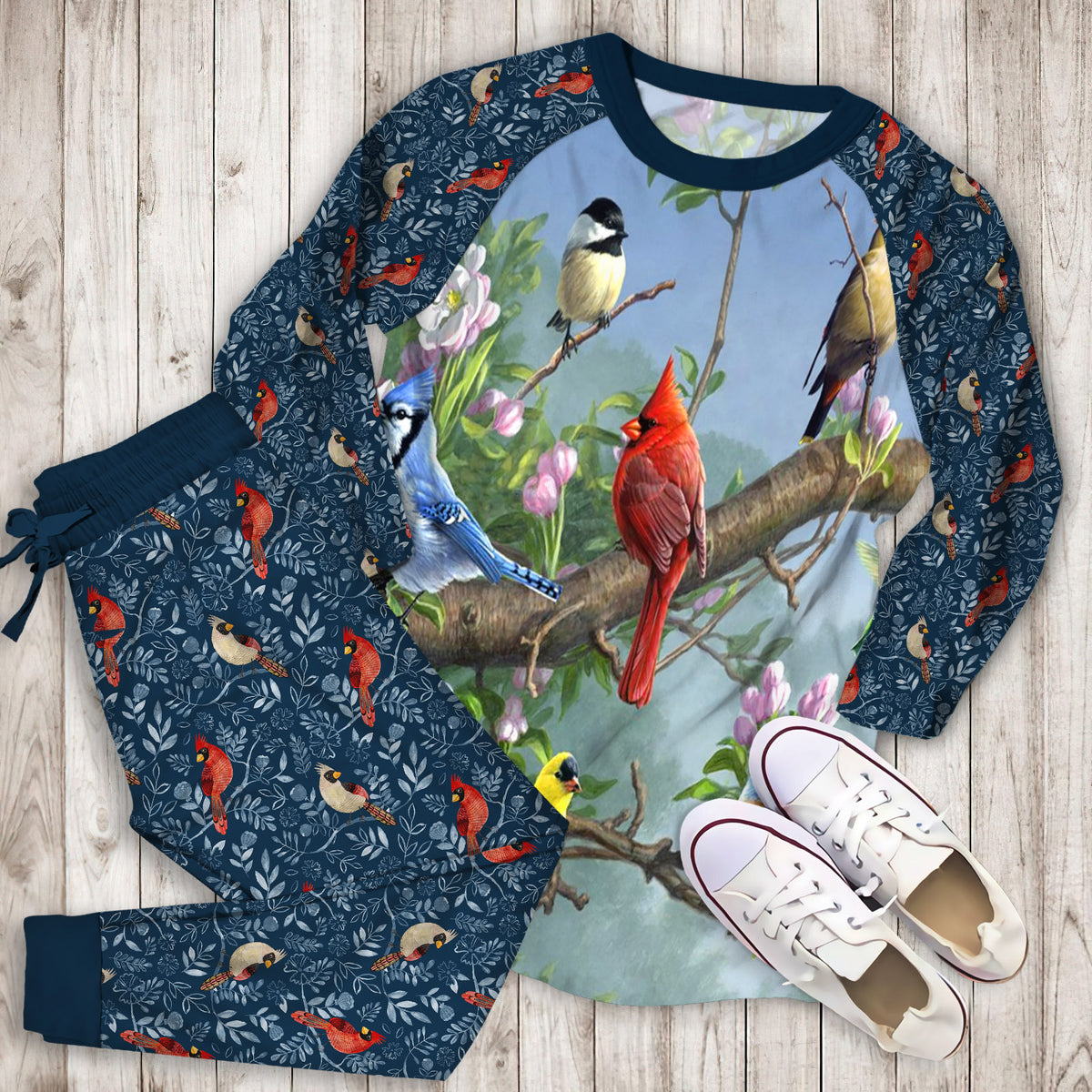 Cardinal Pajama Set | Pajamas | Cotton Sleepwear Sets | Soft Long Sleeve Pjs | Raglan Shirt and Pants Set