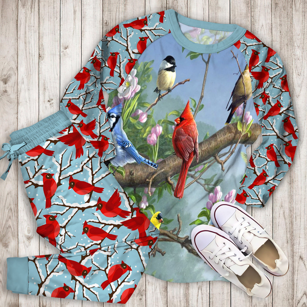 Cardinal Pajama Set | Pajamas | Cotton Sleepwear Sets | Soft Long Sleeve Pjs | Raglan Shirt and Pants Set