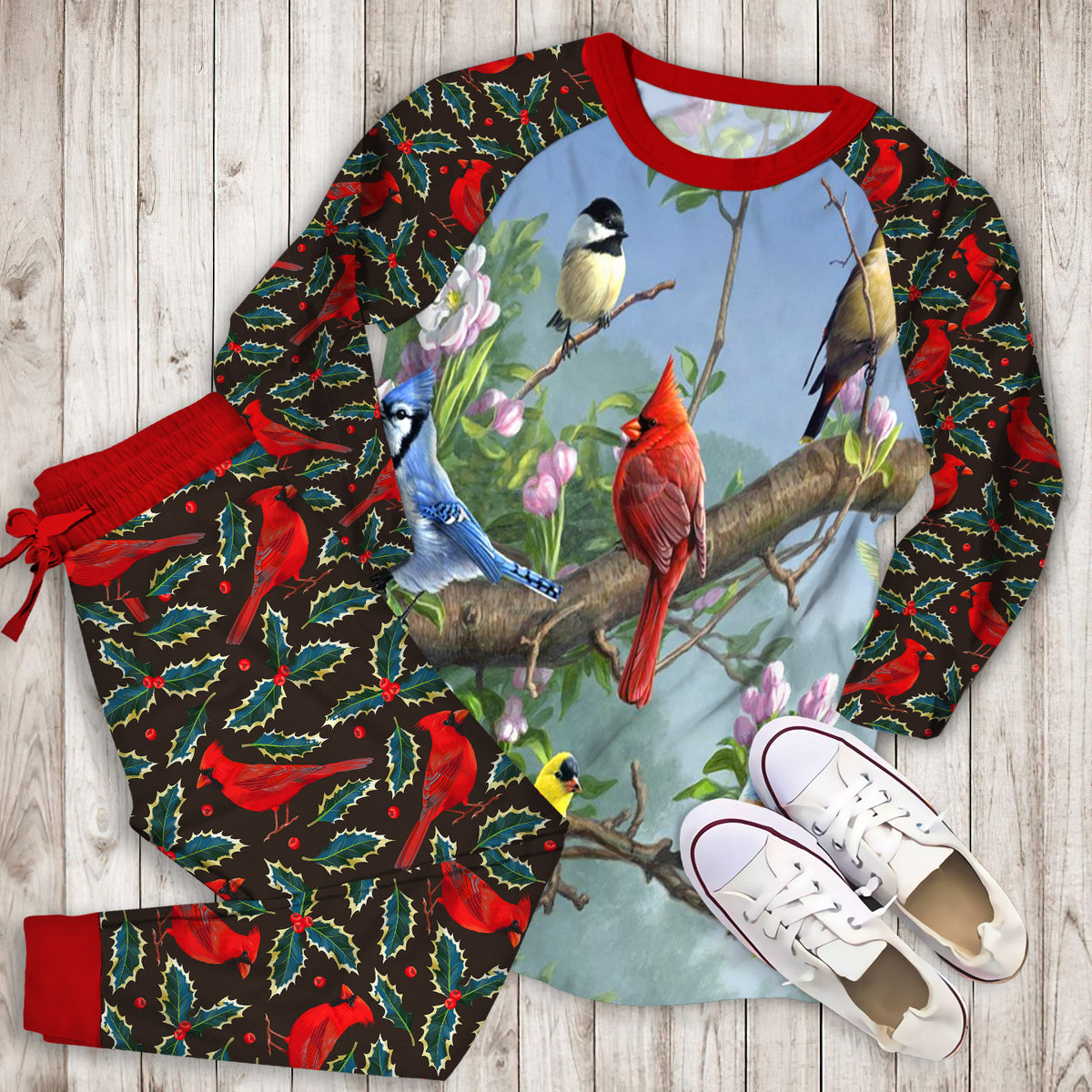 Cardinal Pajama Set | Pajamas | Cotton Sleepwear Sets | Soft Long Sleeve Pjs | Raglan Shirt and Pants Set