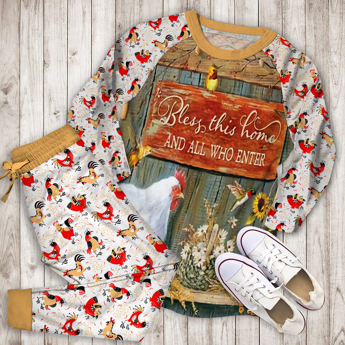 Rooster Family Hummingbird Pajama Set | Pajamas | Cotton Sleepwear Sets | Soft Long Sleeve Pjs | Raglan Shirt and Pants Set