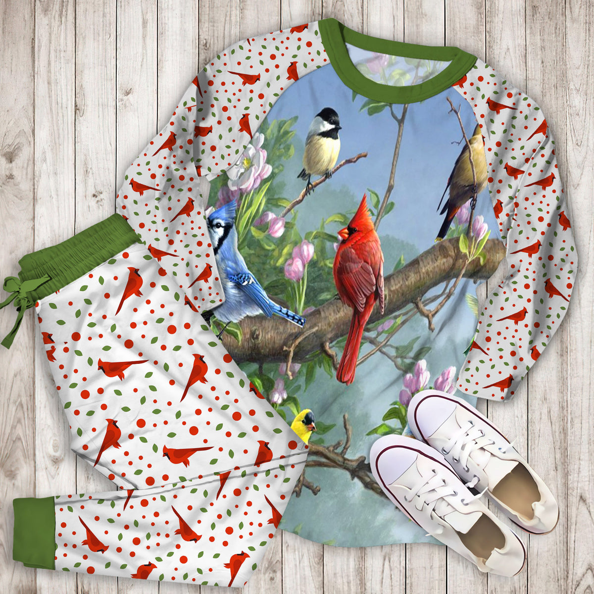 Cardinal Pajama Set | Pajamas | Cotton Sleepwear Sets | Soft Long Sleeve Pjs | Raglan Shirt and Pants Set
