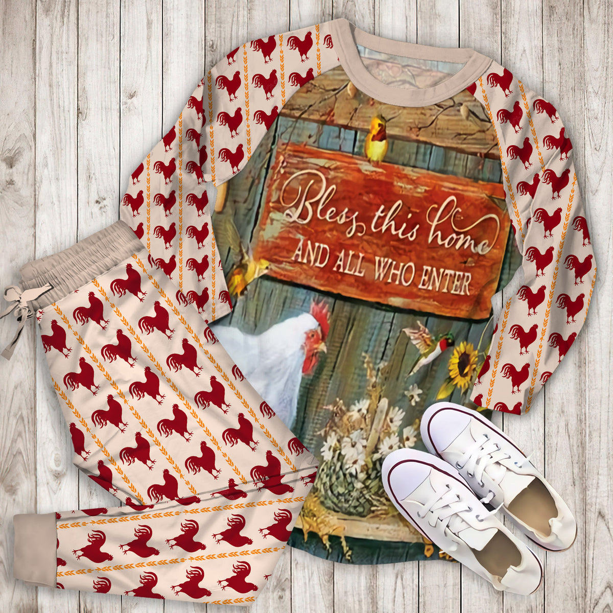 Rooster Family Hummingbird Pajama Set | Pajamas | Cotton Sleepwear Sets | Soft Long Sleeve Pjs | Raglan Shirt and Pants Set