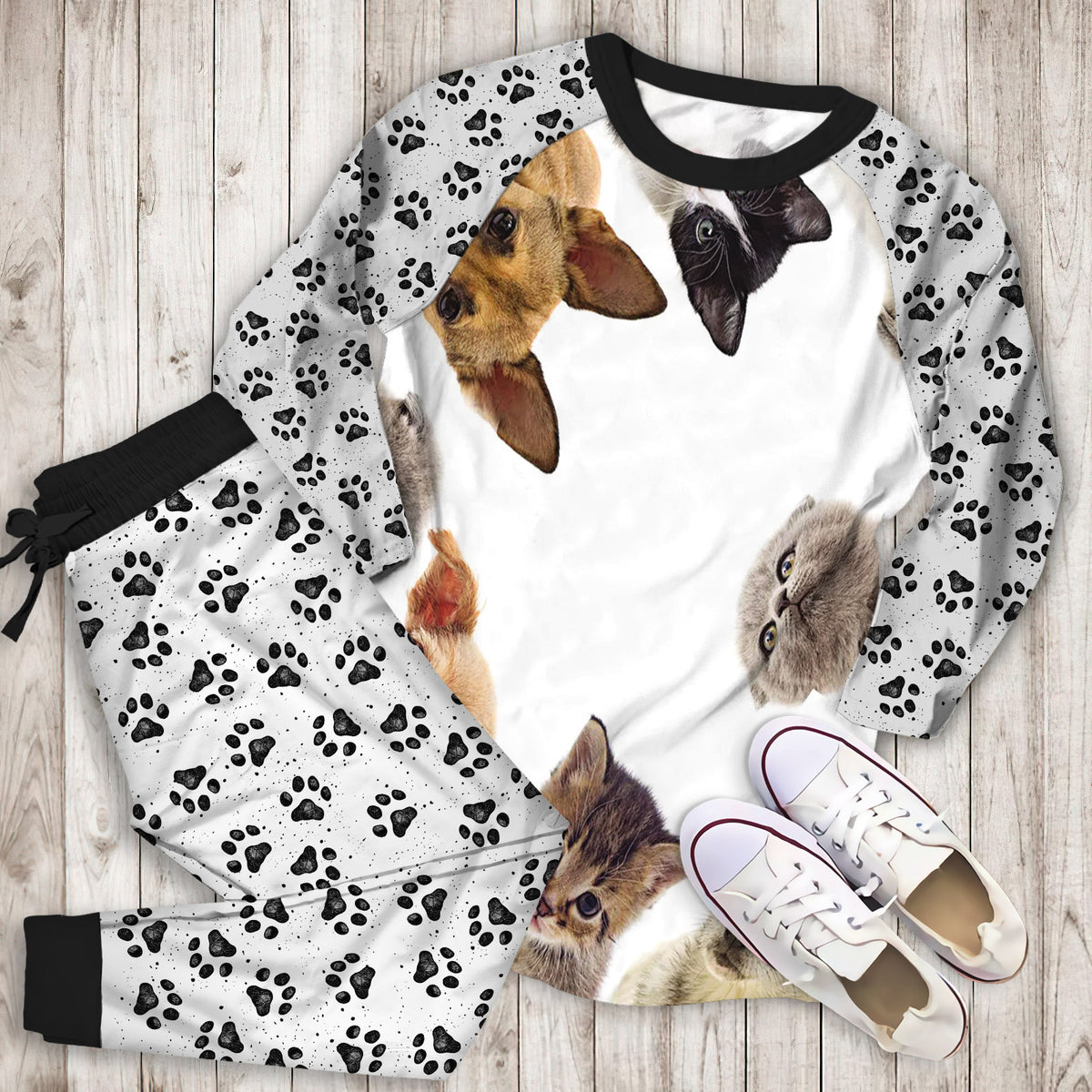 Dog Cat Animals Pajama Set | Pajamas | Cotton Sleepwear Sets | Soft Long Sleeve Pjs | Raglan Shirt and Pants Set