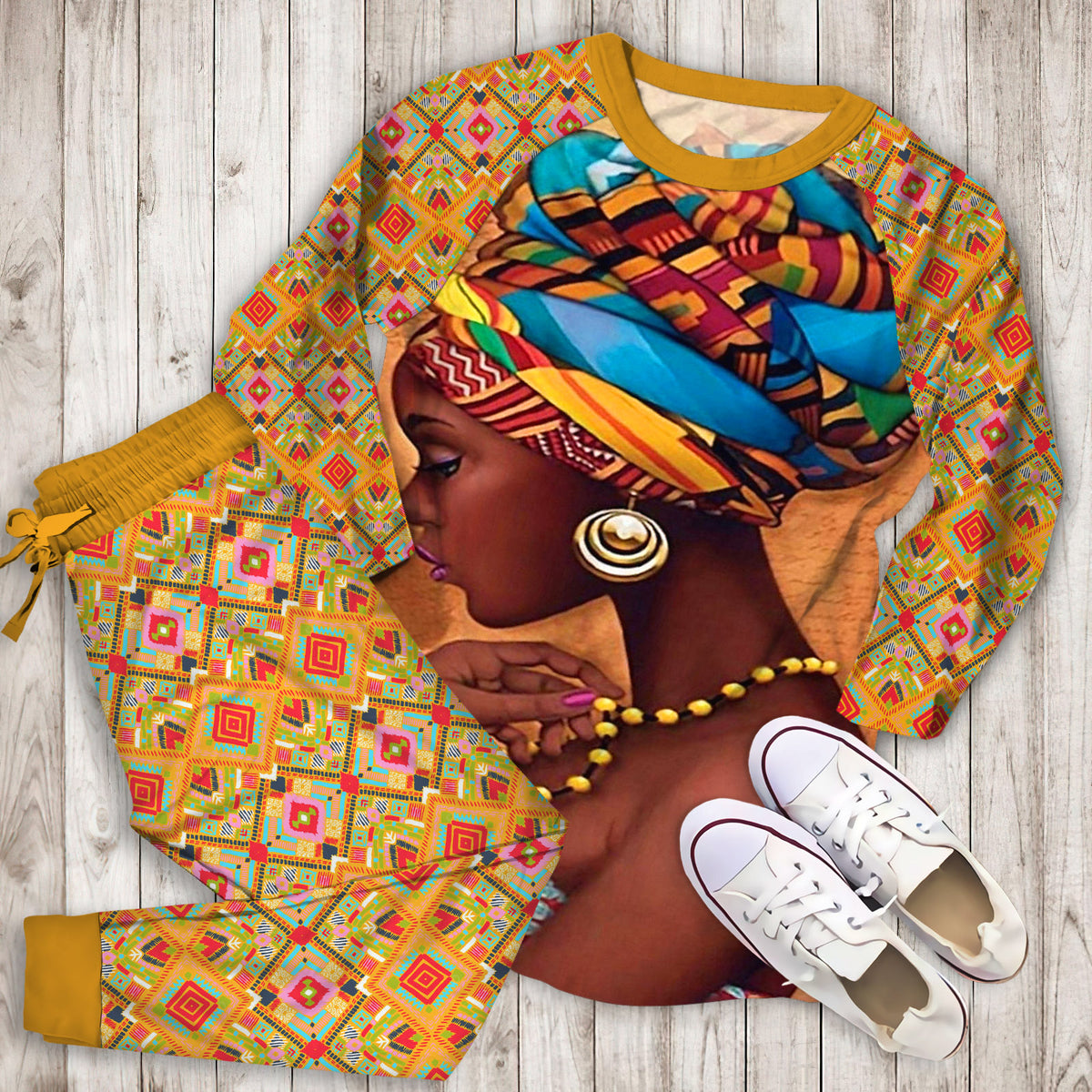 African Pajama Set |Sleepwear Pjs Sets | Raglan Shirt Pants Set