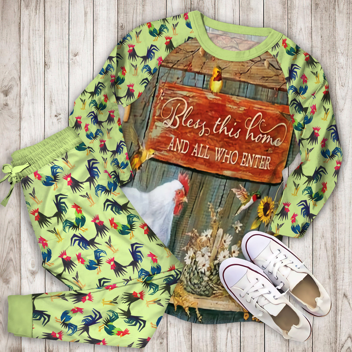 Rooster Family Hummingbird Pajama Set | Pajamas | Cotton Sleepwear Sets | Soft Long Sleeve Pjs | Raglan Shirt and Pants Set