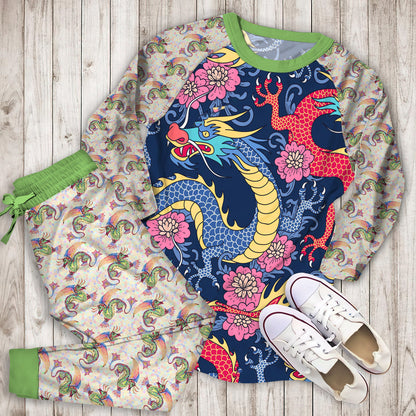 Dragons Pajama Set | Pajamas | Cotton Sleepwear Sets | Soft Long Sleeve Pjs | Raglan Shirt and Pants Set