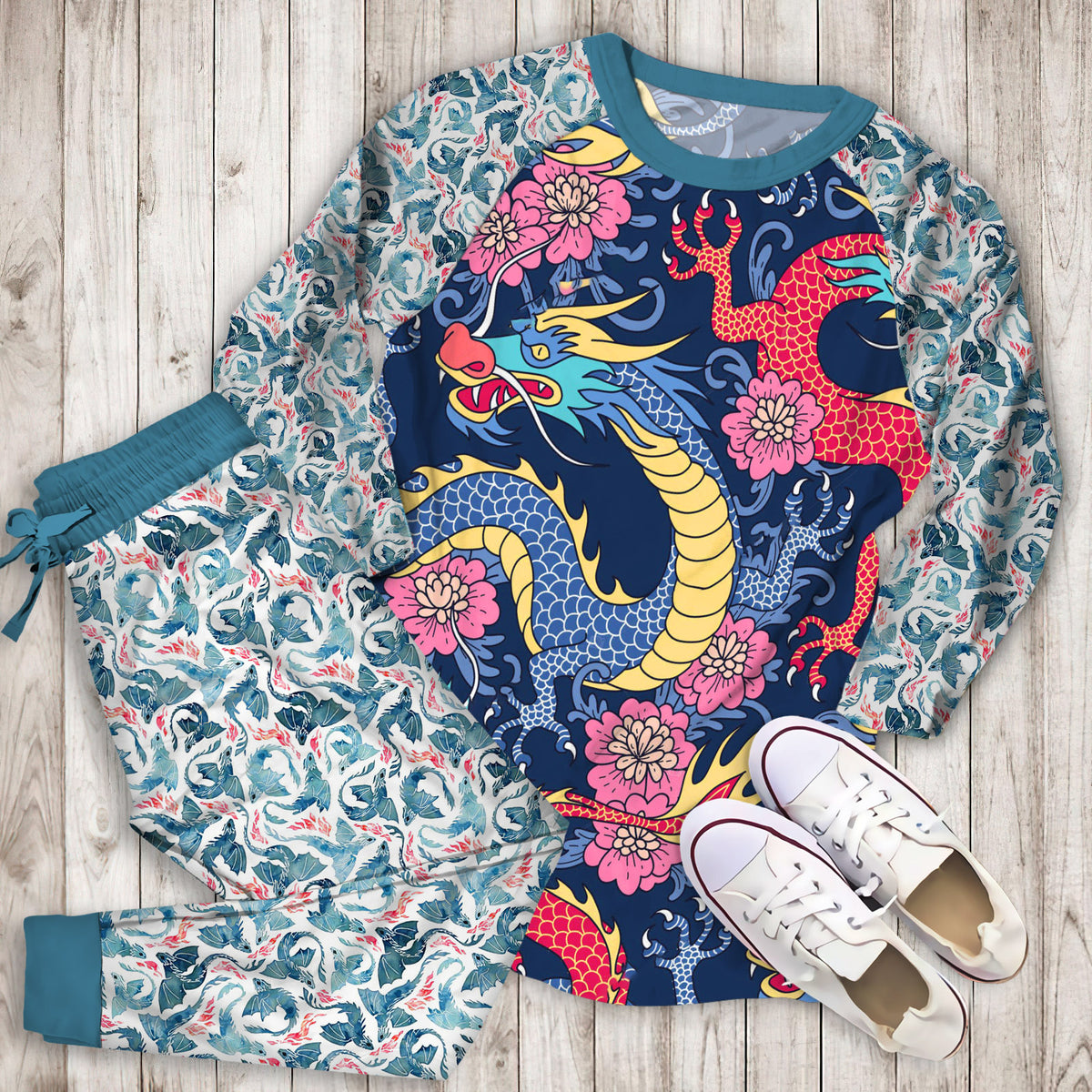 Dragons Pajama Set | Pajamas | Cotton Sleepwear Sets | Soft Long Sleeve Pjs | Raglan Shirt and Pants Set