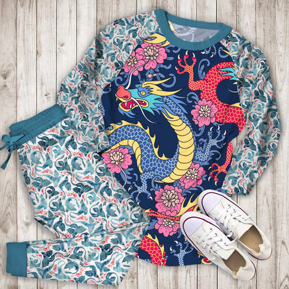 Dragons Pajama Set | Pajamas | Cotton Sleepwear Sets | Soft Long Sleeve Pjs | Raglan Shirt and Pants Set