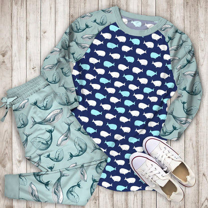 Whale Pajama Set | Pajamas | Cotton Sleepwear Sets | Soft Long Sleeve Pjs | Raglan Shirt and Pants Set