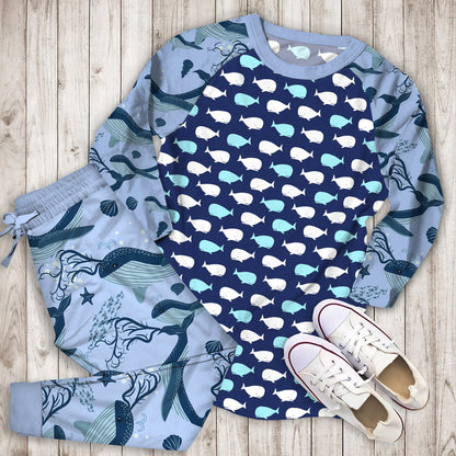Whale Pajama Set | Pajamas | Cotton Sleepwear Sets | Soft Long Sleeve Pjs | Raglan Shirt and Pants Set