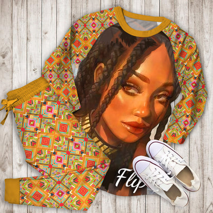 African American Black Girl Personalized Name Pajama Set |Sleepwear Pjs Sets | Raglan Shirt Pants Set