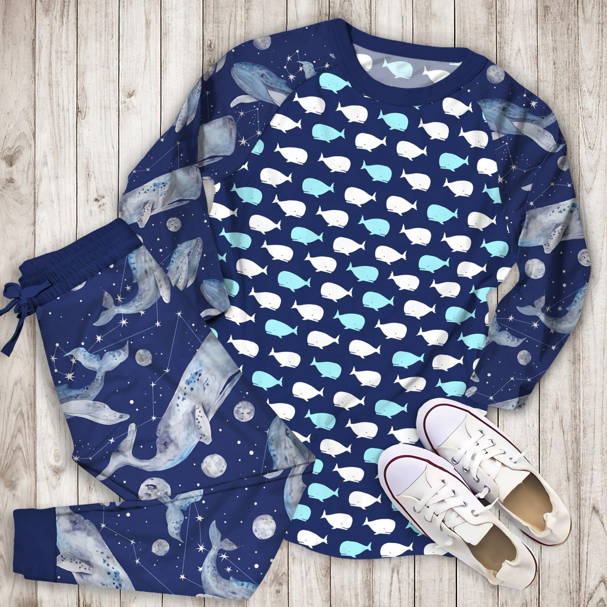 Whale Pajama Set | Pajamas | Cotton Sleepwear Sets | Soft Long Sleeve Pjs | Raglan Shirt and Pants Set