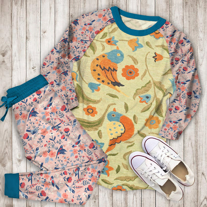 Bird Pajama Set | Pajamas | Cotton Sleepwear Sets | Soft Long Sleeve Pjs | Raglan Shirt and Pants Set