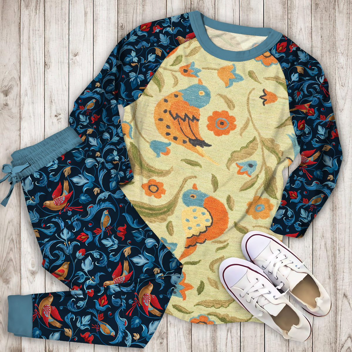 Bird Pajama Set | Pajamas | Cotton Sleepwear Sets | Soft Long Sleeve Pjs | Raglan Shirt and Pants Set