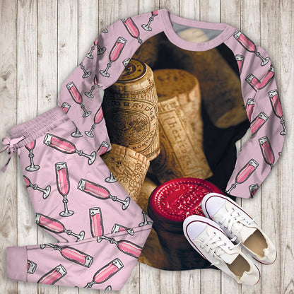 Wine Cork Pajama Set | Pajamas | Cotton Sleepwear Sets | Soft Long Sleeve Pjs | Raglan Shirt and Pants Set