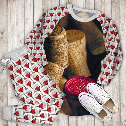 Wine Cork Pajama Set | Pajamas | Cotton Sleepwear Sets | Soft Long Sleeve Pjs | Raglan Shirt and Pants Set