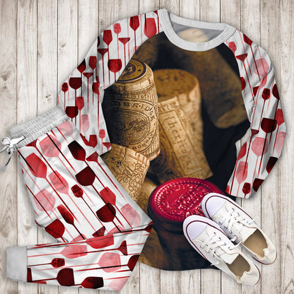 Wine Cork Pajama Set | Pajamas | Cotton Sleepwear Sets | Soft Long Sleeve Pjs | Raglan Shirt and Pants Set
