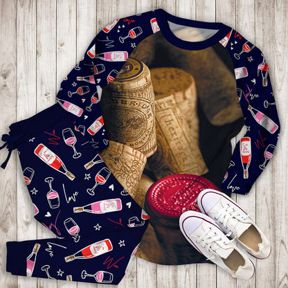 Wine Cork Pajama Set | Pajamas | Cotton Sleepwear Sets | Soft Long Sleeve Pjs | Raglan Shirt and Pants Set