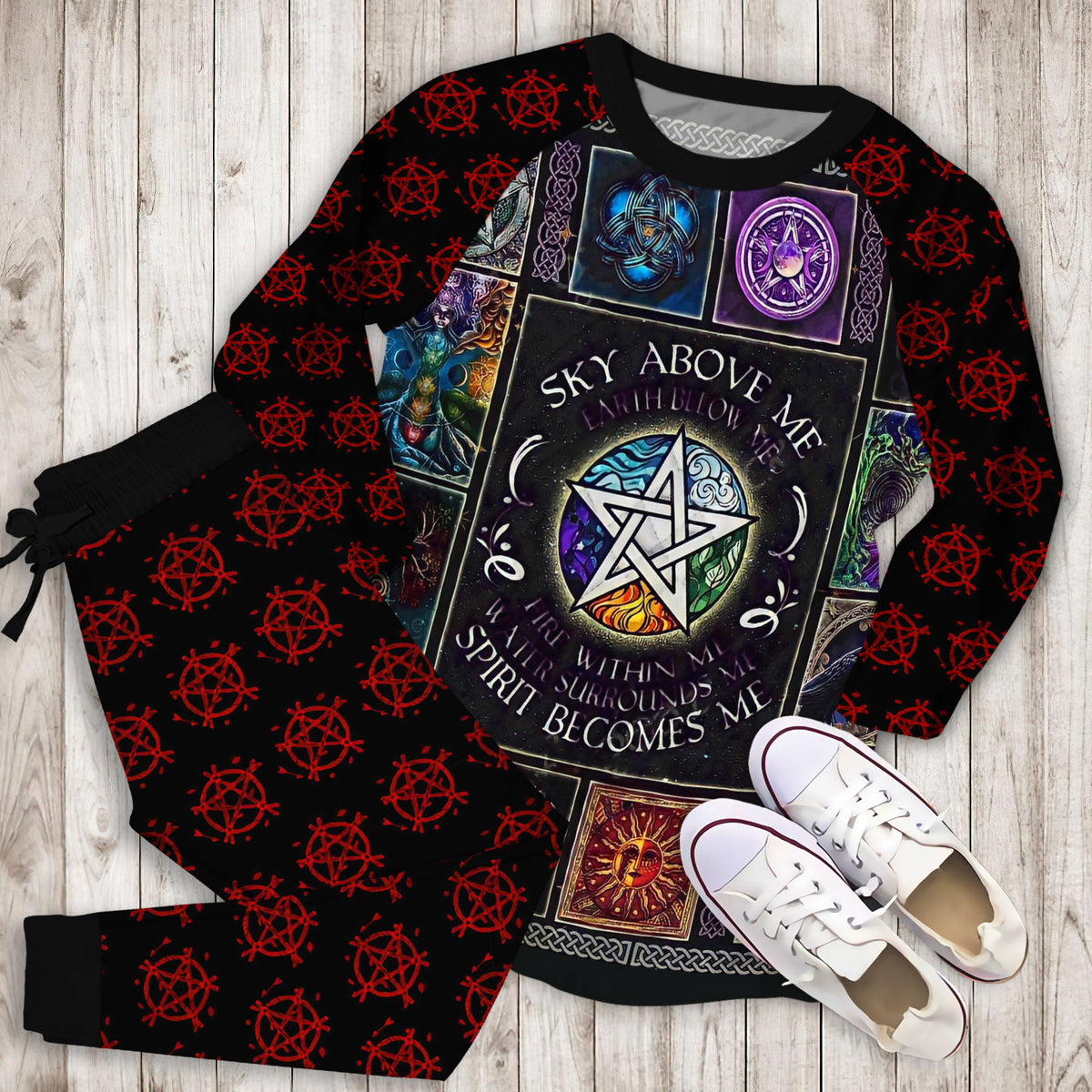 Wicca Pagan Pajama Set |Sleepwear Pjs Sets | Raglan Shirt Pants Set