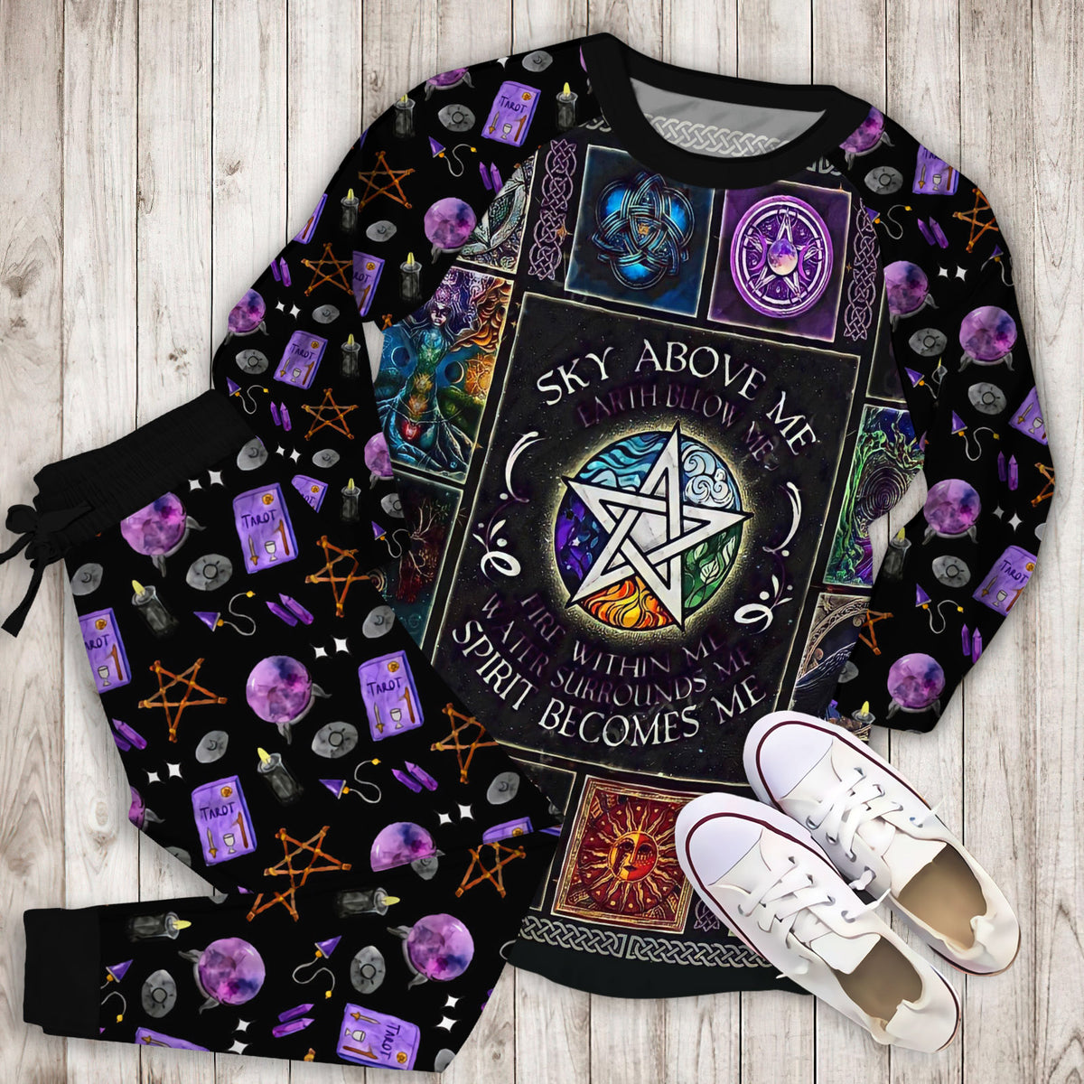 Wicca Pagan Pajama Set |Sleepwear Pjs Sets | Raglan Shirt Pants Set