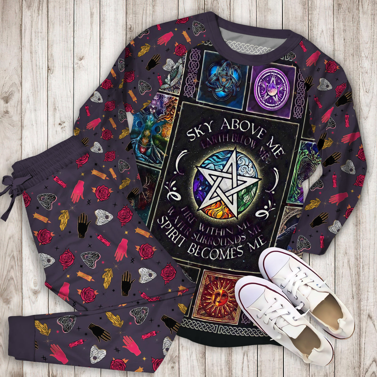 Wicca Pagan Pajama Set |Sleepwear Pjs Sets | Raglan Shirt Pants Set