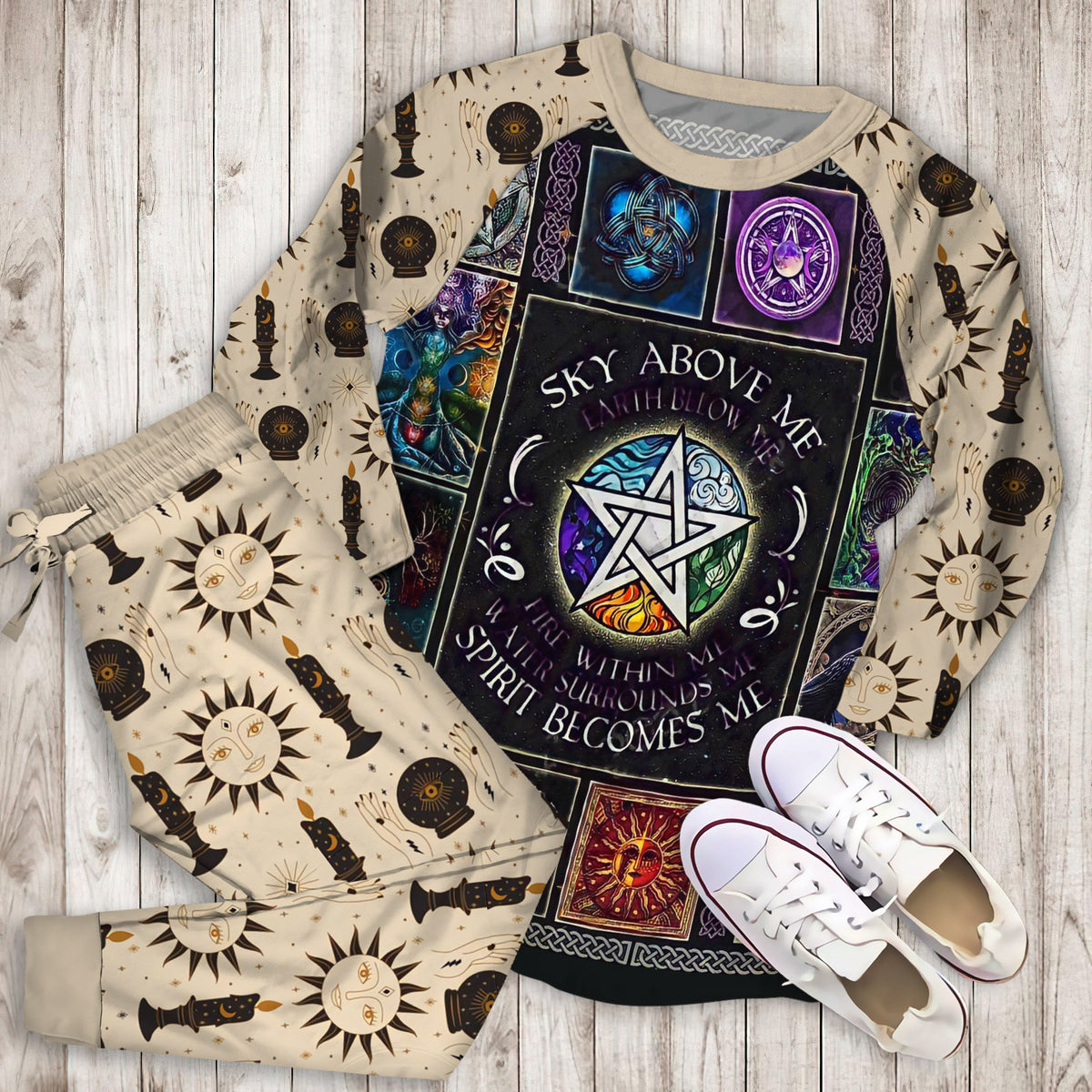 Wicca Pagan Pajama Set |Sleepwear Pjs Sets | Raglan Shirt Pants Set