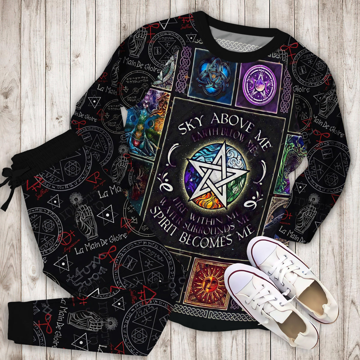 Wicca Pagan Pajama Set |Sleepwear Pjs Sets | Raglan Shirt Pants Set