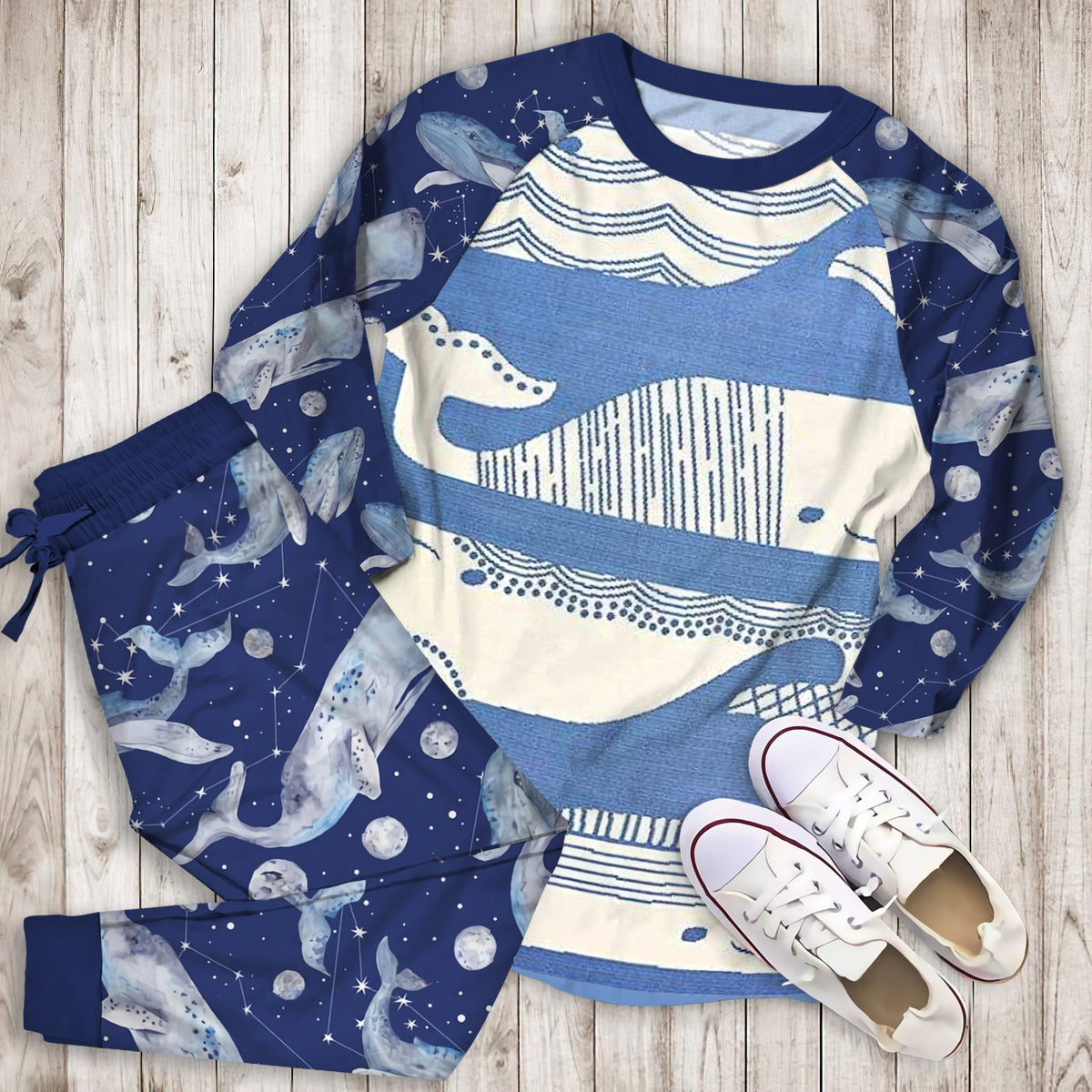 Whale Pajama Set |Sleepwear Pjs Sets | Raglan Shirt Pants Set