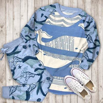 Whale Pajama Set |Sleepwear Pjs Sets | Raglan Shirt Pants Set