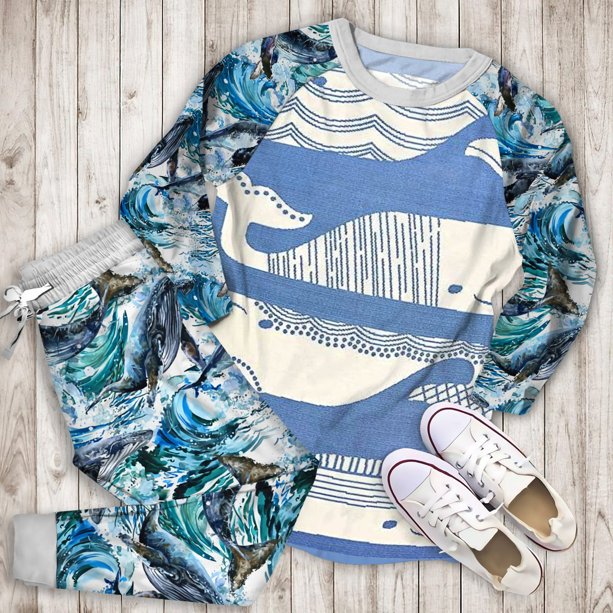 Whale Pajama Set |Sleepwear Pjs Sets | Raglan Shirt Pants Set