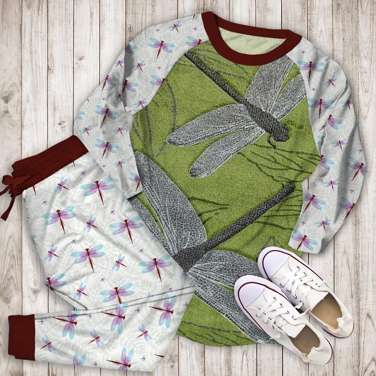 Dragonfly Pajama Set | Pajamas | Cotton Sleepwear Sets | Soft Long Sleeve Pjs | Raglan Shirt and Pants Set