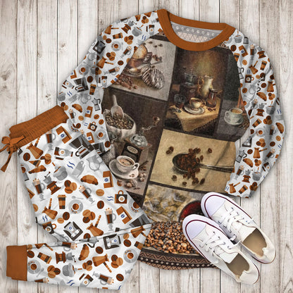 Coffee Pajama Set | Pajamas | Cotton Sleepwear Sets | Soft Long Sleeve Pjs | Raglan Shirt and Pants Set