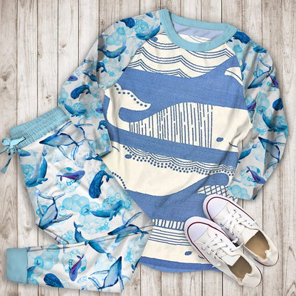Whale Pajama Set |Sleepwear Pjs Sets | Raglan Shirt Pants Set