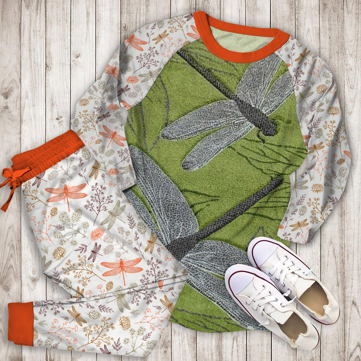 Dragonfly Pajama Set | Pajamas | Cotton Sleepwear Sets | Soft Long Sleeve Pjs | Raglan Shirt and Pants Set