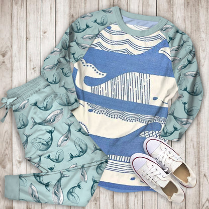 Whale Pajama Set |Sleepwear Pjs Sets | Raglan Shirt Pants Set